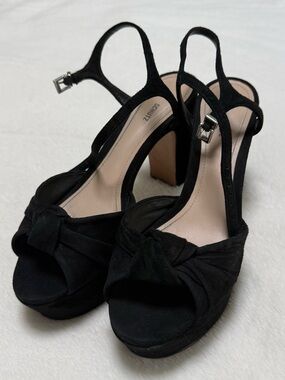 SCHUTZ Slingback Knot Peep Toe Heels Black